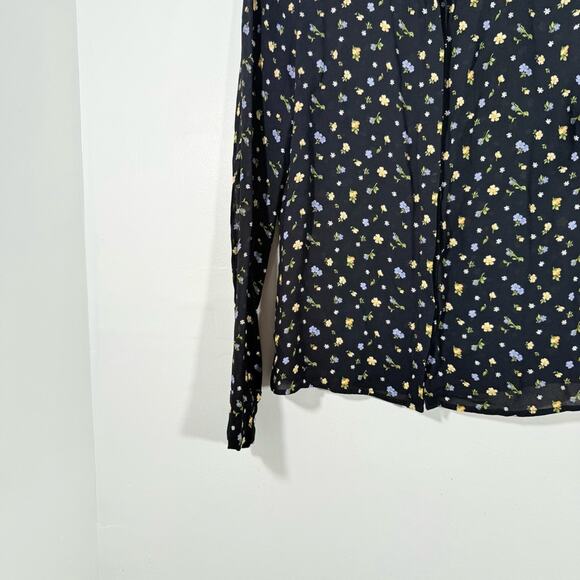 Reformation Violet Black Floral Semi Sheer Long Sleeve Button Up Blouse Small - Picture 12 of 15